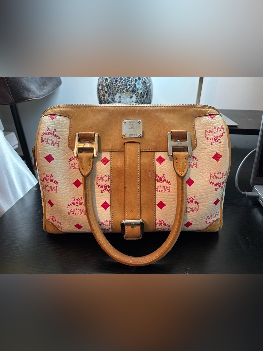 Authentic Vintage MCM Visetos Boston Bag Satchel – Limited Edition Cream & Pink